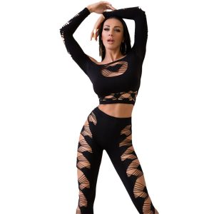 CHILIROSE - CR 4436 TOP  LEGGINS BLACK S/L