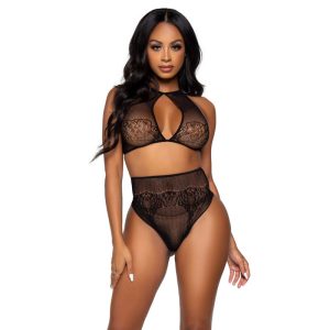 LEG AVENUE - TWO PIECES SET HALTER CROP TOP  THONG PANTY PANTY ONE SIZE
