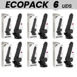 ECOPACK 6 UNITS - BASECOCK REALISTIC VIBRATOR REMOTE CONTROL BLACK WITH TESTICLES 19.5 CM -O- 4 CM