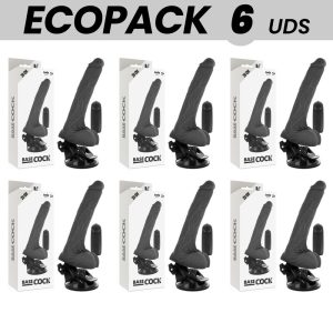ECOPACK 6 UNITS - BASECOCK REALISTIC BLACK REMOTE CONTROL VIBRATOR WITH TESTICLES 20 CM -O- 4 CM