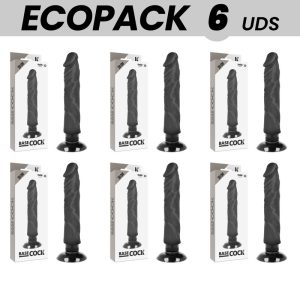 ECOPACK 6 UNITS - BASECOCK REALISTIC VIBRATOR 2-1 BLACK 20 CM -O- 4 CM