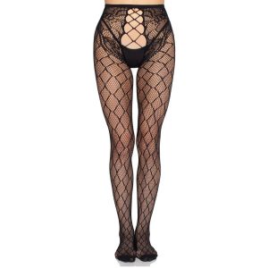 LEG AVENUE - 1966 NET TIGHTS WITH CROTCHLESS PANTY BLACK - ONE SIZE