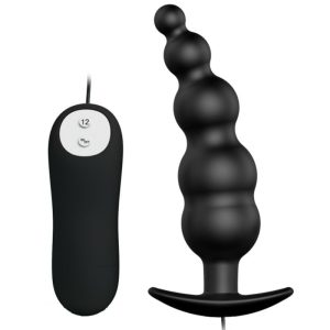 PRETTY LOVE - ANAL PLUG SILICONE EXTRA STIMULATION AND 12 VIBRATION MODES BLACK REMOTE CONTROL